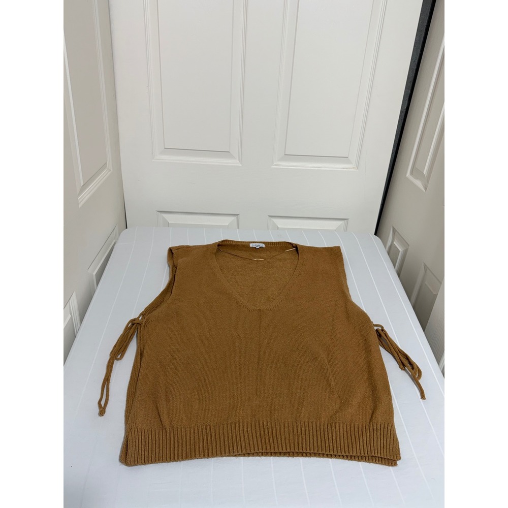 Crescent Camel Brown V-Neck Knit Sweater Vest Side Tie Detail Large